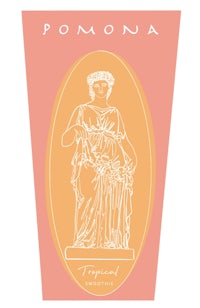 a bottle of pomona with an image of a statue