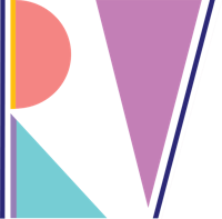 a colorful logo with the word rv