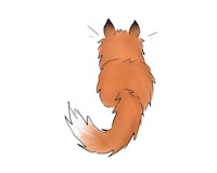 a drawing of a fox with its tail up