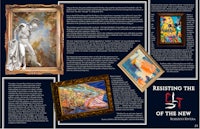a black and white brochure with a picture of a painting