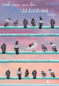 a group of pigeons sitting on a wire with the words send some love the old fashioned way