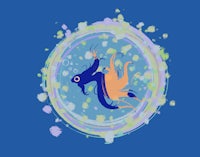 a blue circle with an orange and blue fish in it